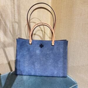 New‼️Tory Burch Blake Denim Suede Work Tote 175887 Denim Dusk $675